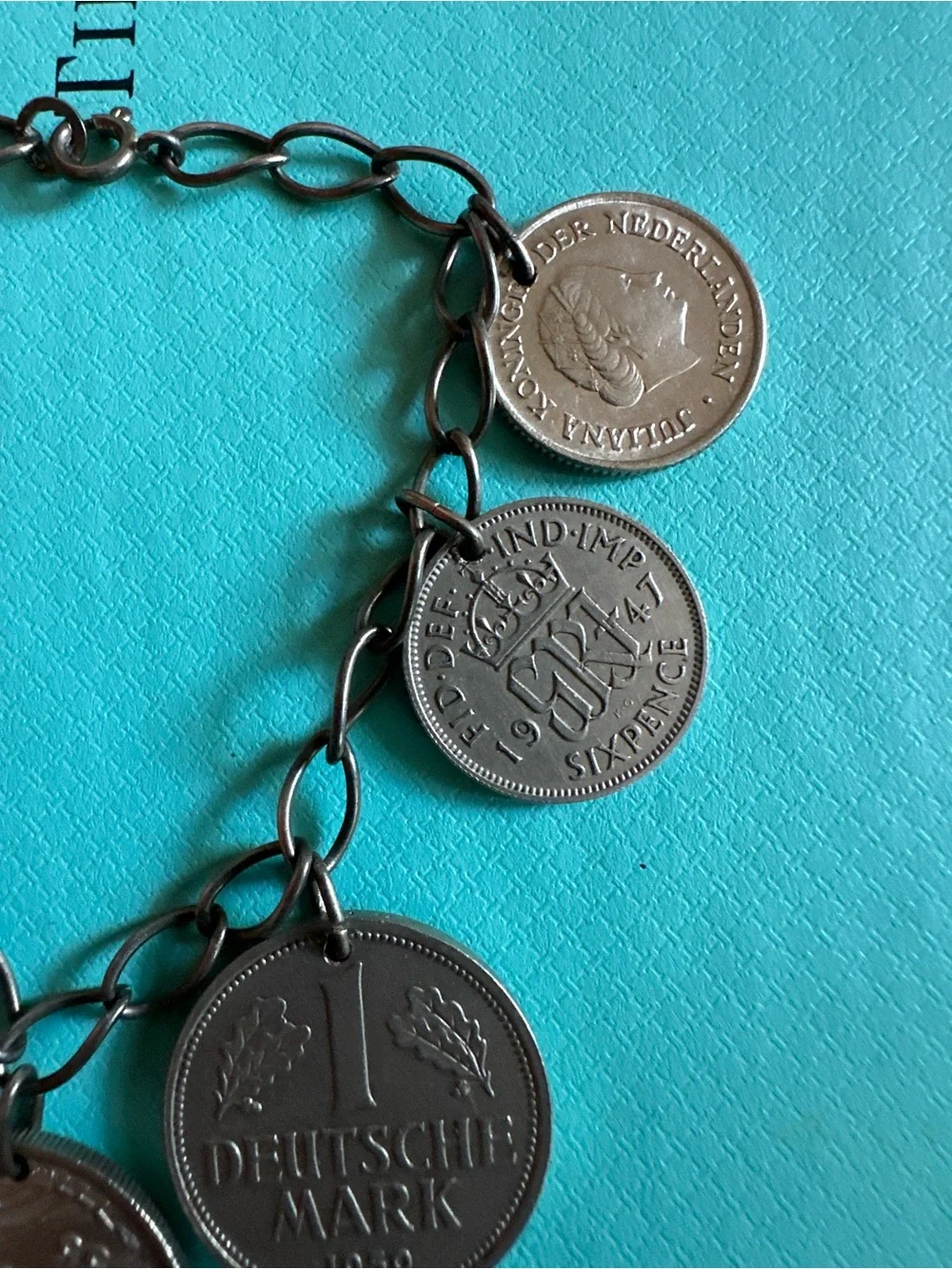Vintage Sterling Silver Bracelet With International Coins